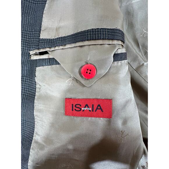 Isaia Napoli Blazer Sport Coat Size 54 (US44) Wool Silk Blend Brown Glen Check - Picture 4 of 11